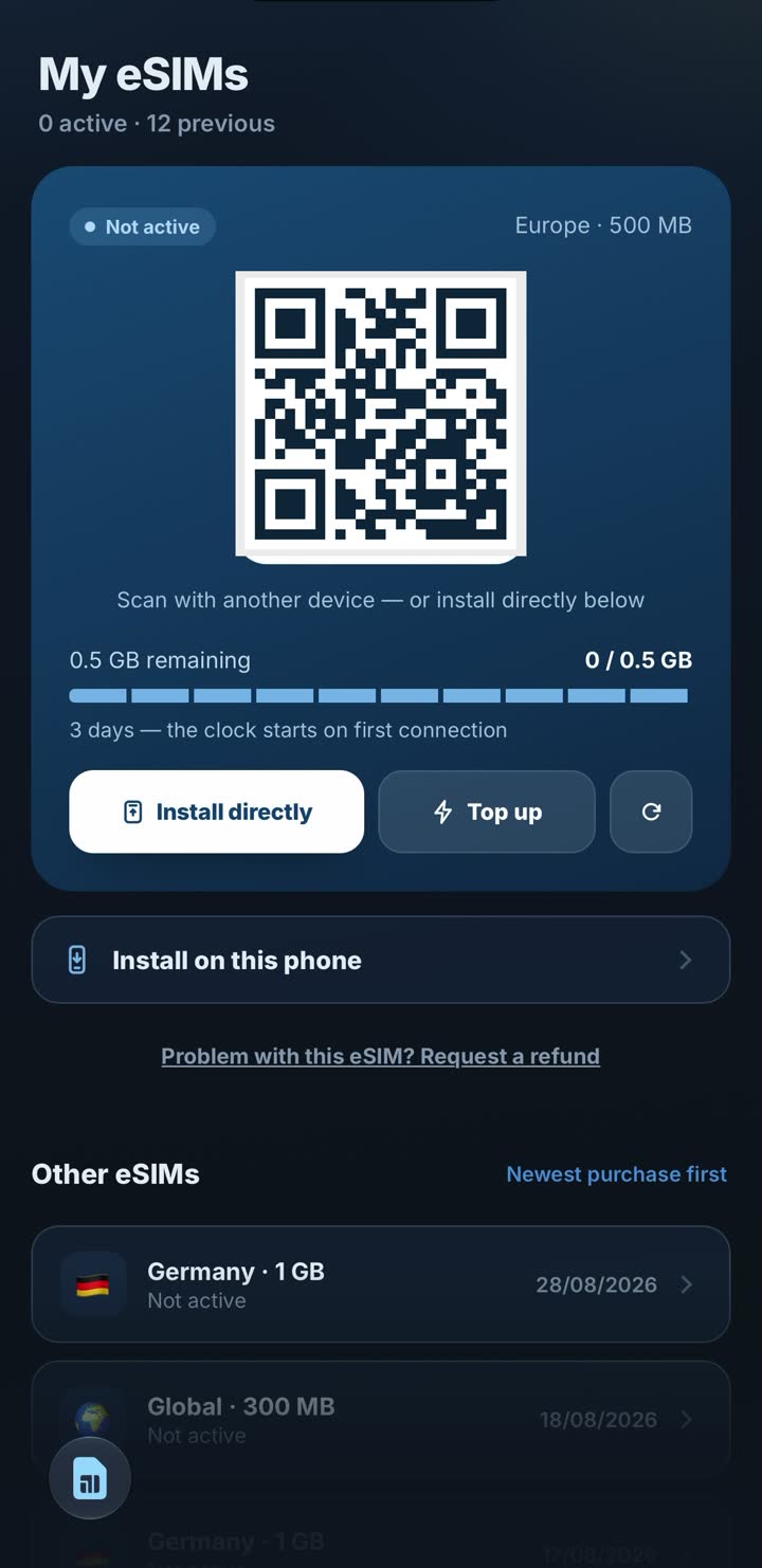My eSIMs → Install directly
