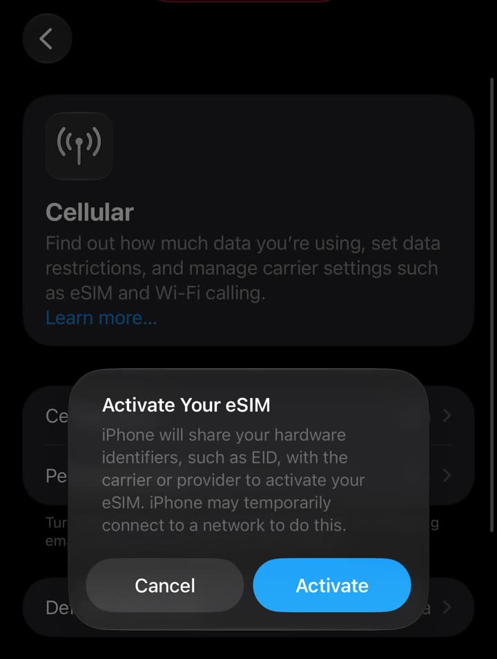 iOS asks to activate — tap Activate