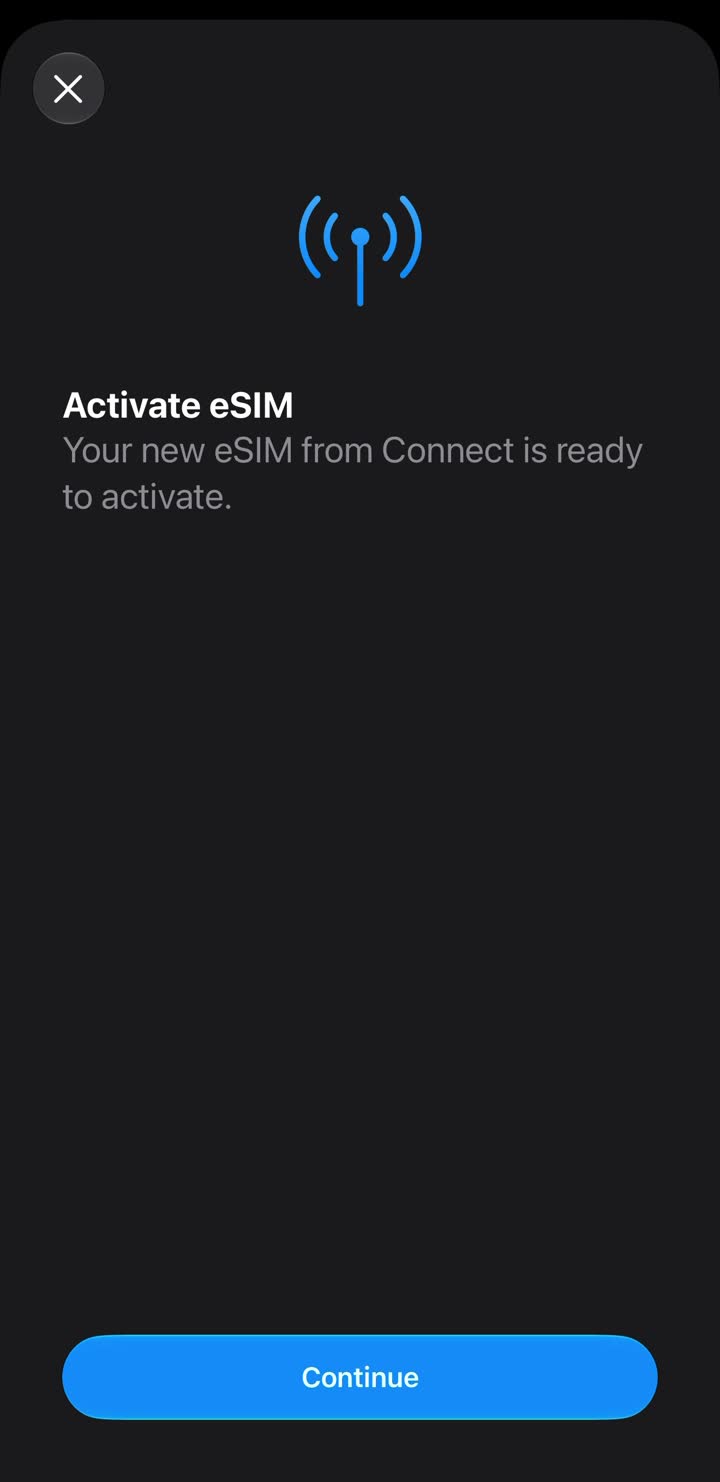 Ready to activate — tap Continue