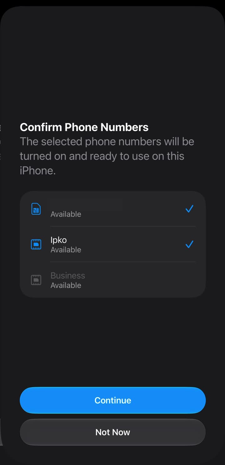 Your existing numbers stay on — tap Continue