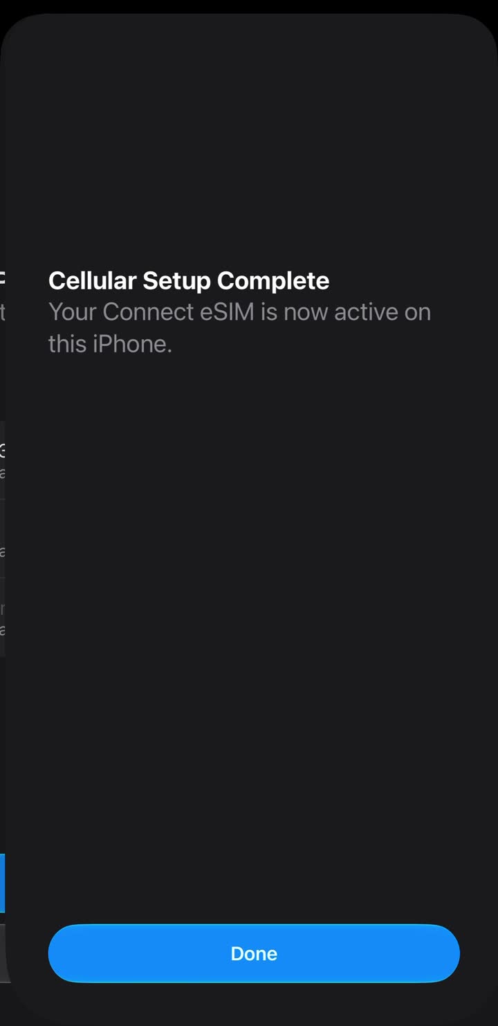 Cellular Setup Complete — tap Done
